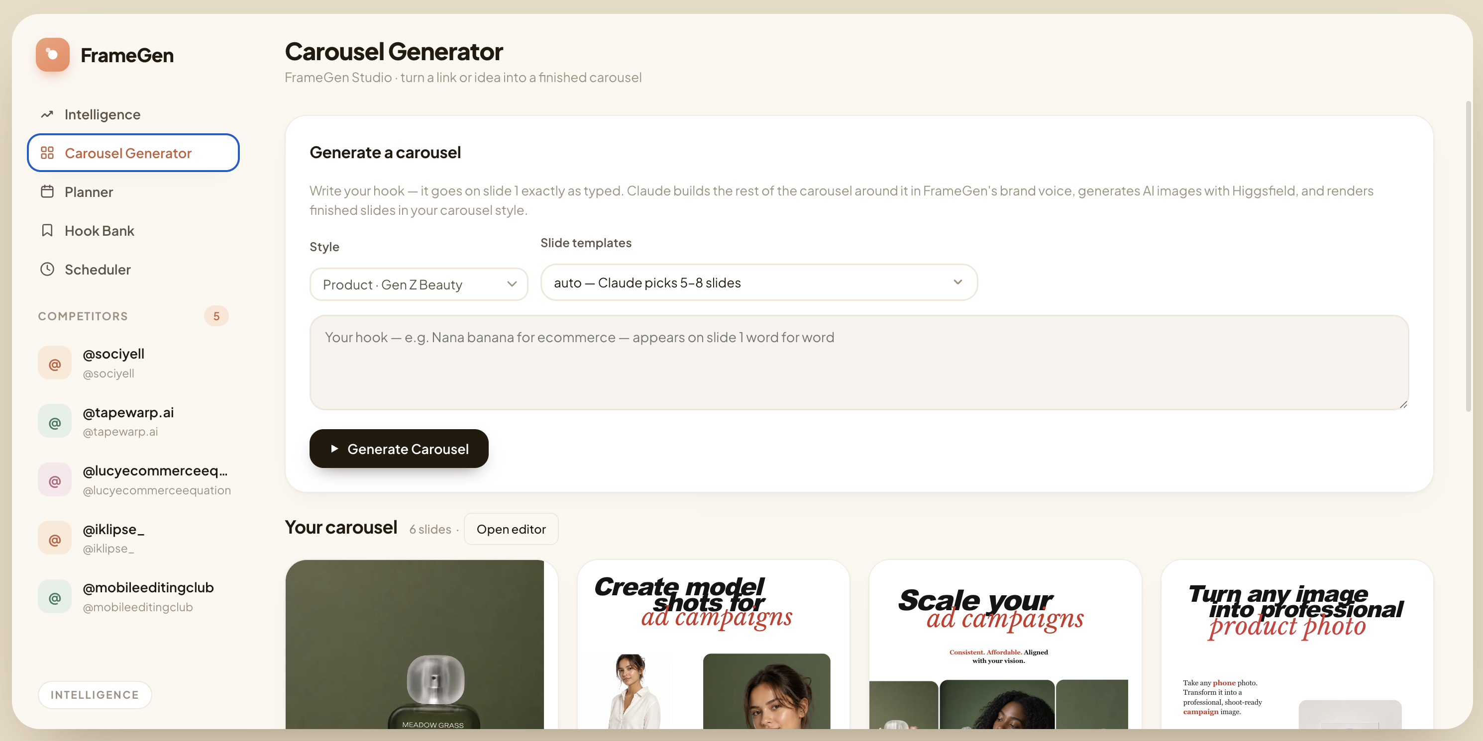 Carousel Generator view